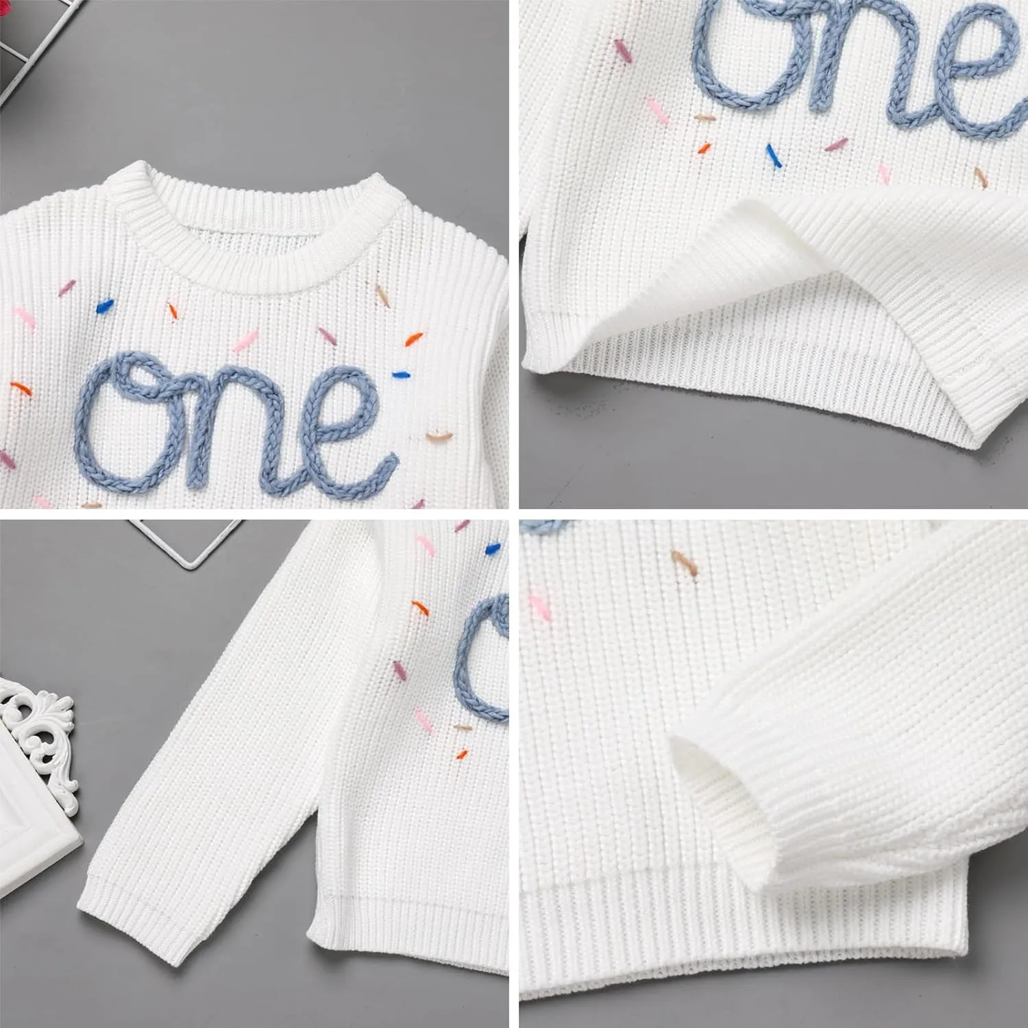 AFAVOM Baby Girls First Birthday Knit Sweater Winter Fall Clothes One Year Birthday Outfit Cake Smash Top Pullover Sweatshirt