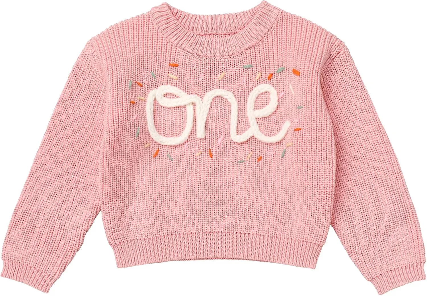 AFAVOM Baby Girls First Birthday Knit Sweater Winter Fall Clothes One Year Birthday Outfit Cake Smash Top Pullover Sweatshirt