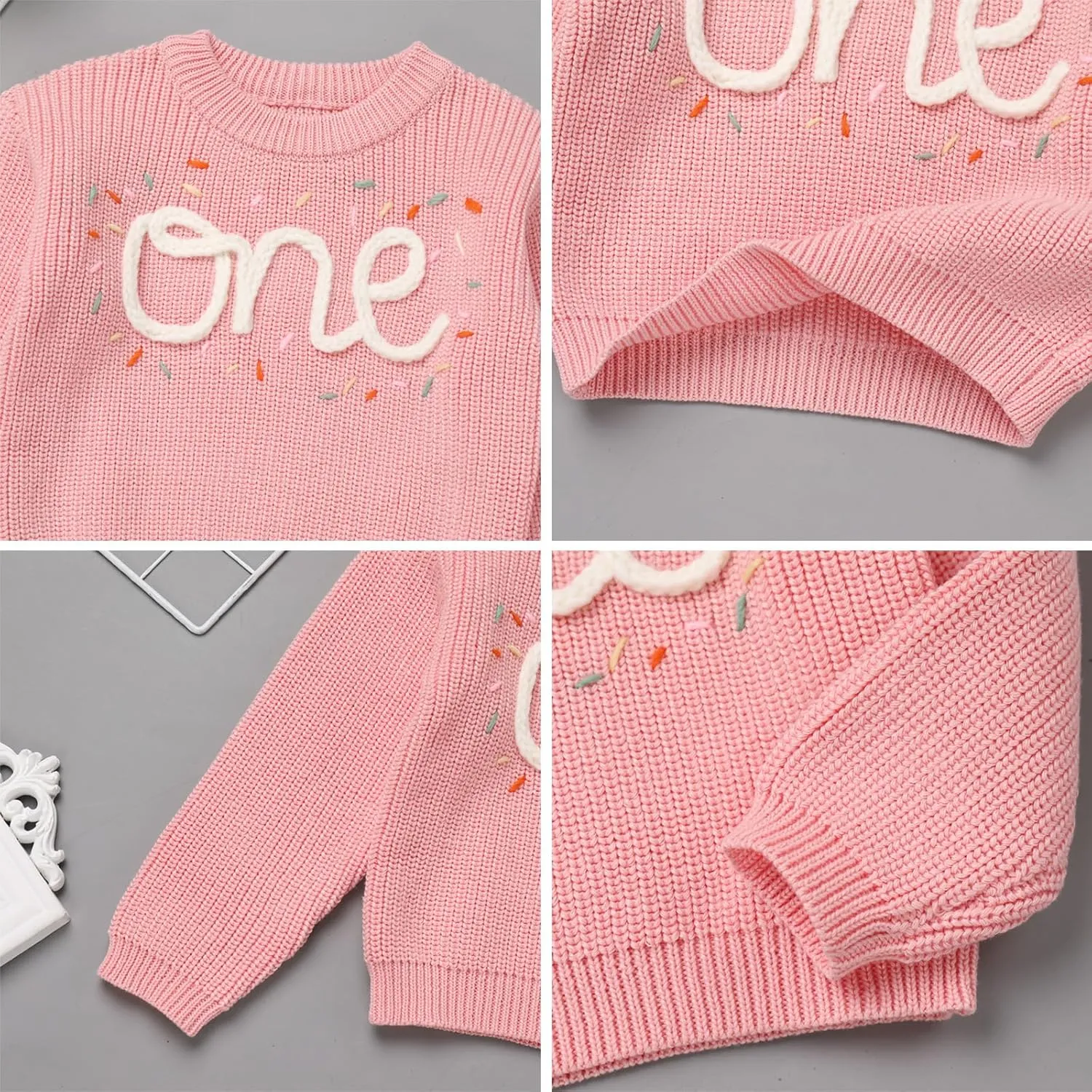 AFAVOM Baby Girls First Birthday Knit Sweater Winter Fall Clothes One Year Birthday Outfit Cake Smash Top Pullover Sweatshirt