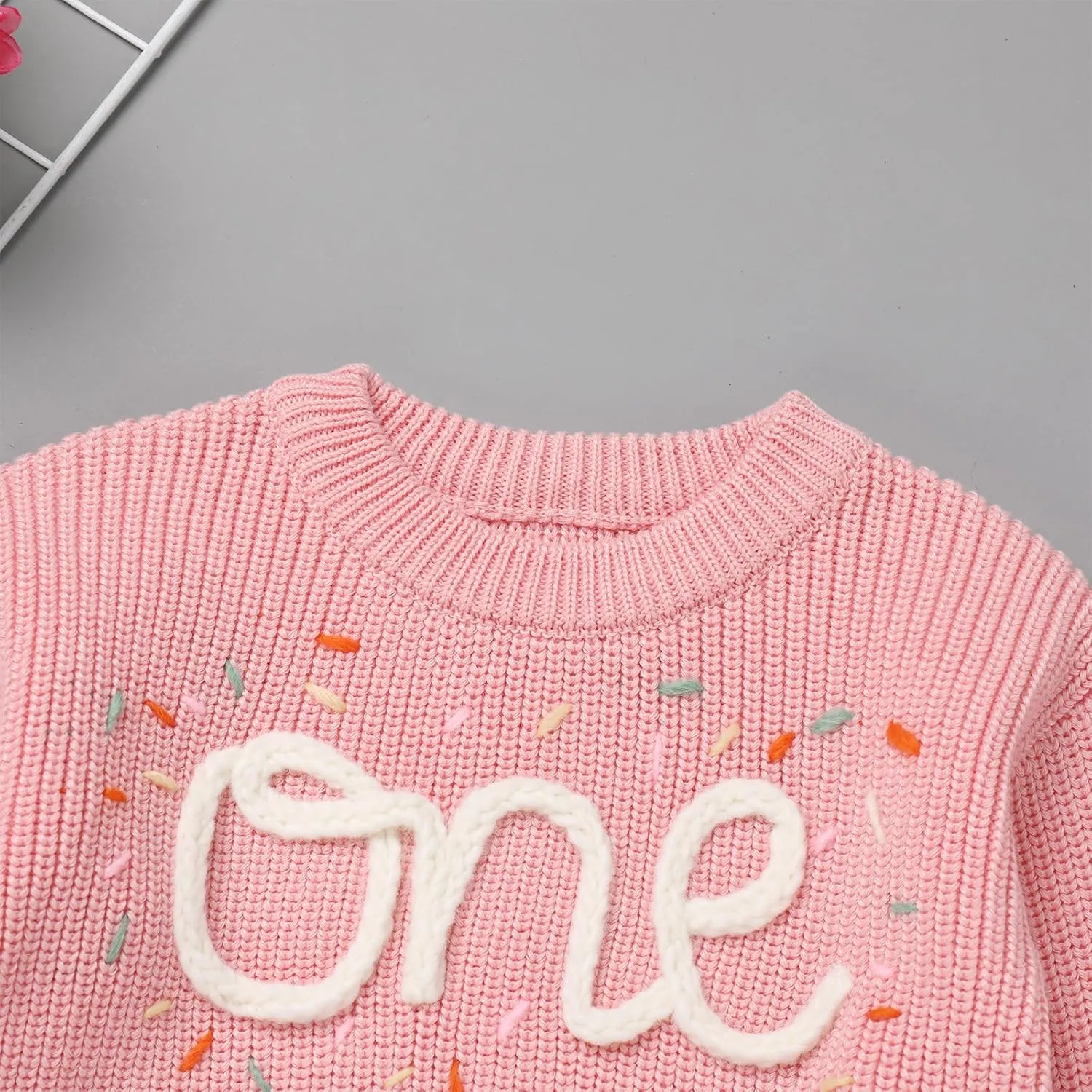 AFAVOM Baby Girls First Birthday Knit Sweater Winter Fall Clothes One Year Birthday Outfit Cake Smash Top Pullover Sweatshirt