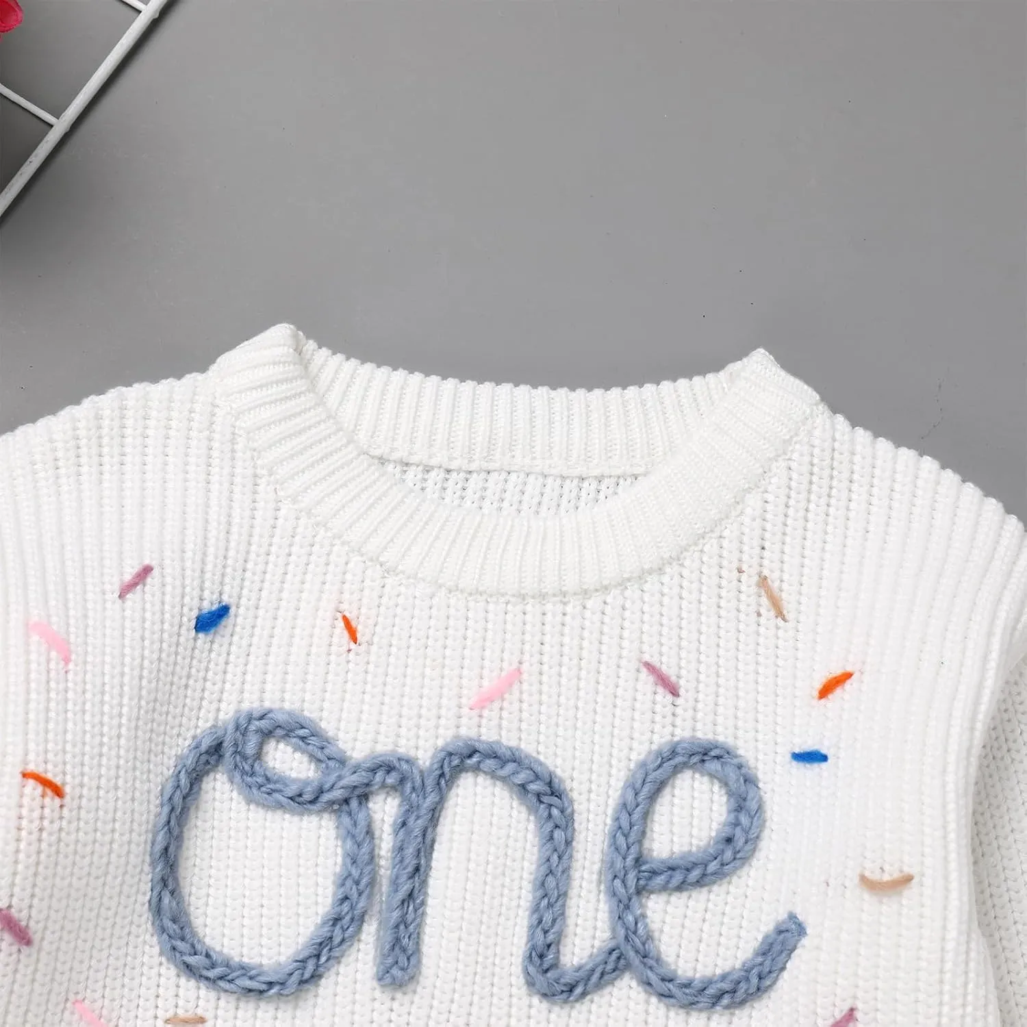 AFAVOM Baby Girls First Birthday Knit Sweater Winter Fall Clothes One Year Birthday Outfit Cake Smash Top Pullover Sweatshirt