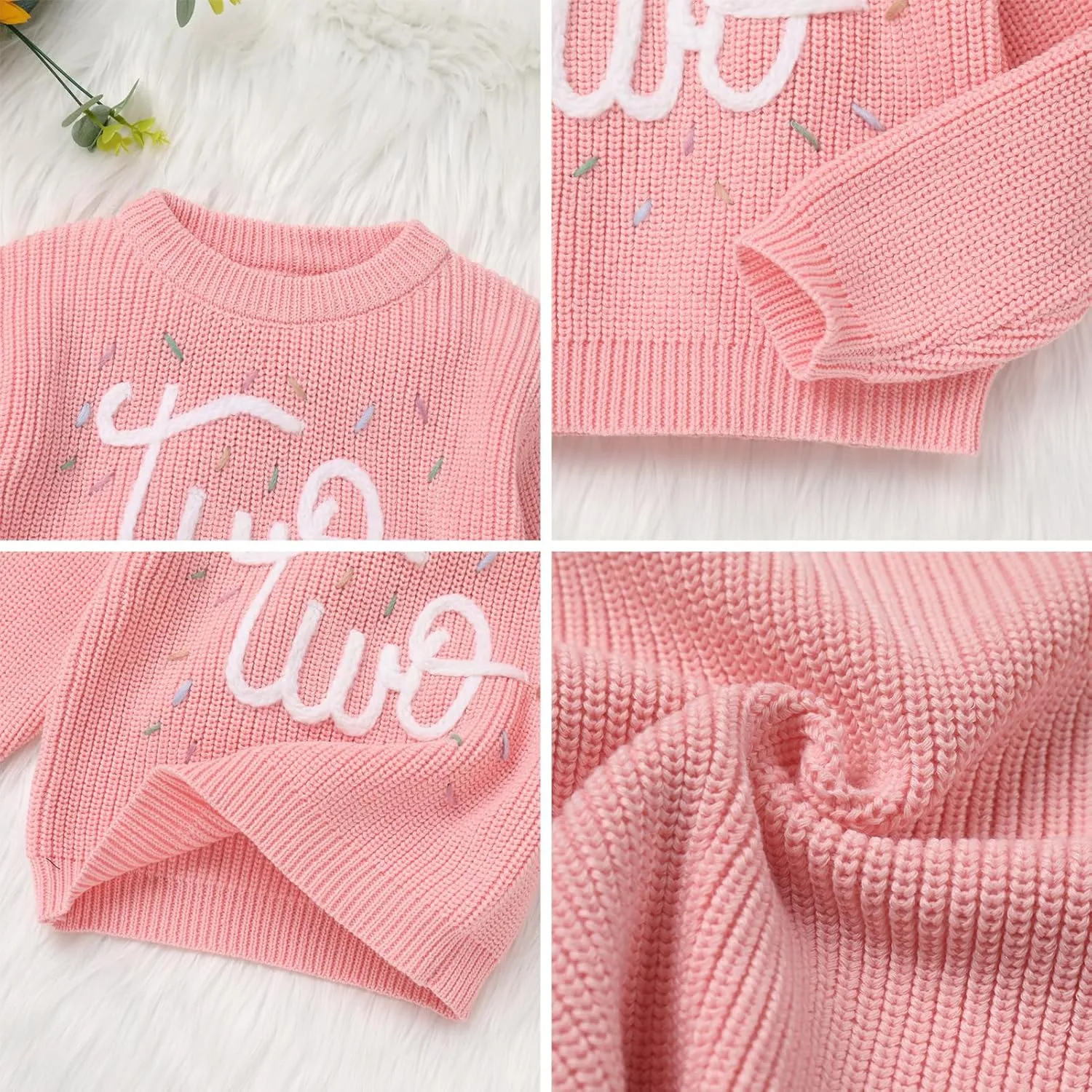 AFAVOM Baby Girls First Birthday Knit Sweater Winter Fall Clothes One Year Birthday Outfit Cake Smash Top Pullover Sweatshirt