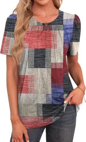 Agnes Urban Womens Tops Dressy Casual Short Sleeve Shirts Summer Loose T Shirts Trendy Tops Pleated Tunic Blouses