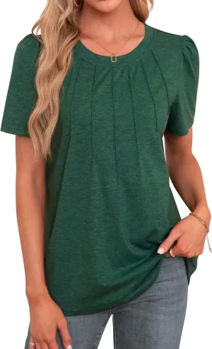 Agnes Urban Womens Tops Dressy Casual Short Sleeve Shirts Summer Loose T Shirts Trendy Tops Pleated Tunic Blouses