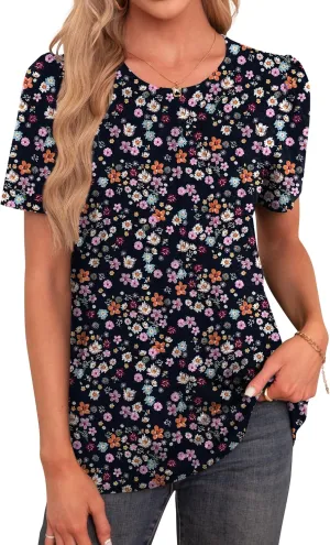 Agnes Urban Womens Tops Dressy Casual Short Sleeve Shirts Summer Loose T Shirts Trendy Tops Pleated Tunic Blouses