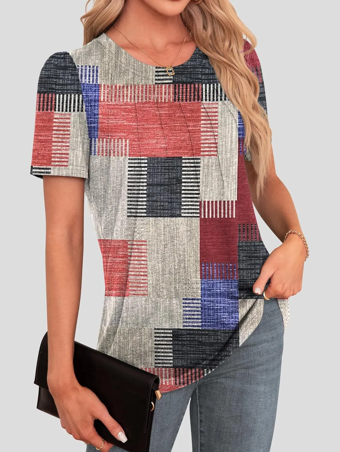 Agnes Urban Womens Tops Dressy Casual Short Sleeve Shirts Summer Loose T Shirts Trendy Tops Pleated Tunic Blouses