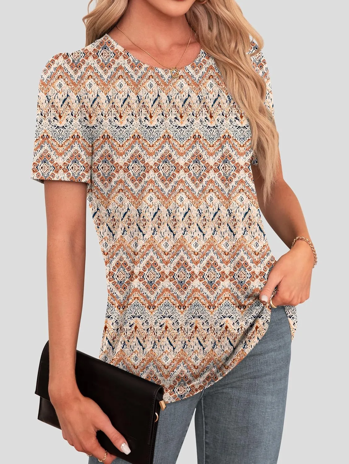 Agnes Urban Womens Tops Dressy Casual Short Sleeve Shirts Summer Loose T Shirts Trendy Tops Pleated Tunic Blouses