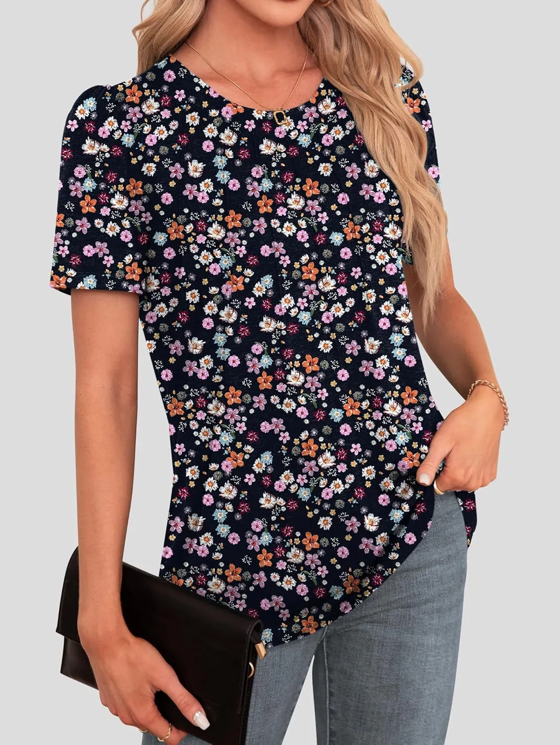 Agnes Urban Womens Tops Dressy Casual Short Sleeve Shirts Summer Loose T Shirts Trendy Tops Pleated Tunic Blouses