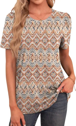 Agnes Urban Womens Tops Dressy Casual Short Sleeve Shirts Summer Loose T Shirts Trendy Tops Pleated Tunic Blouses