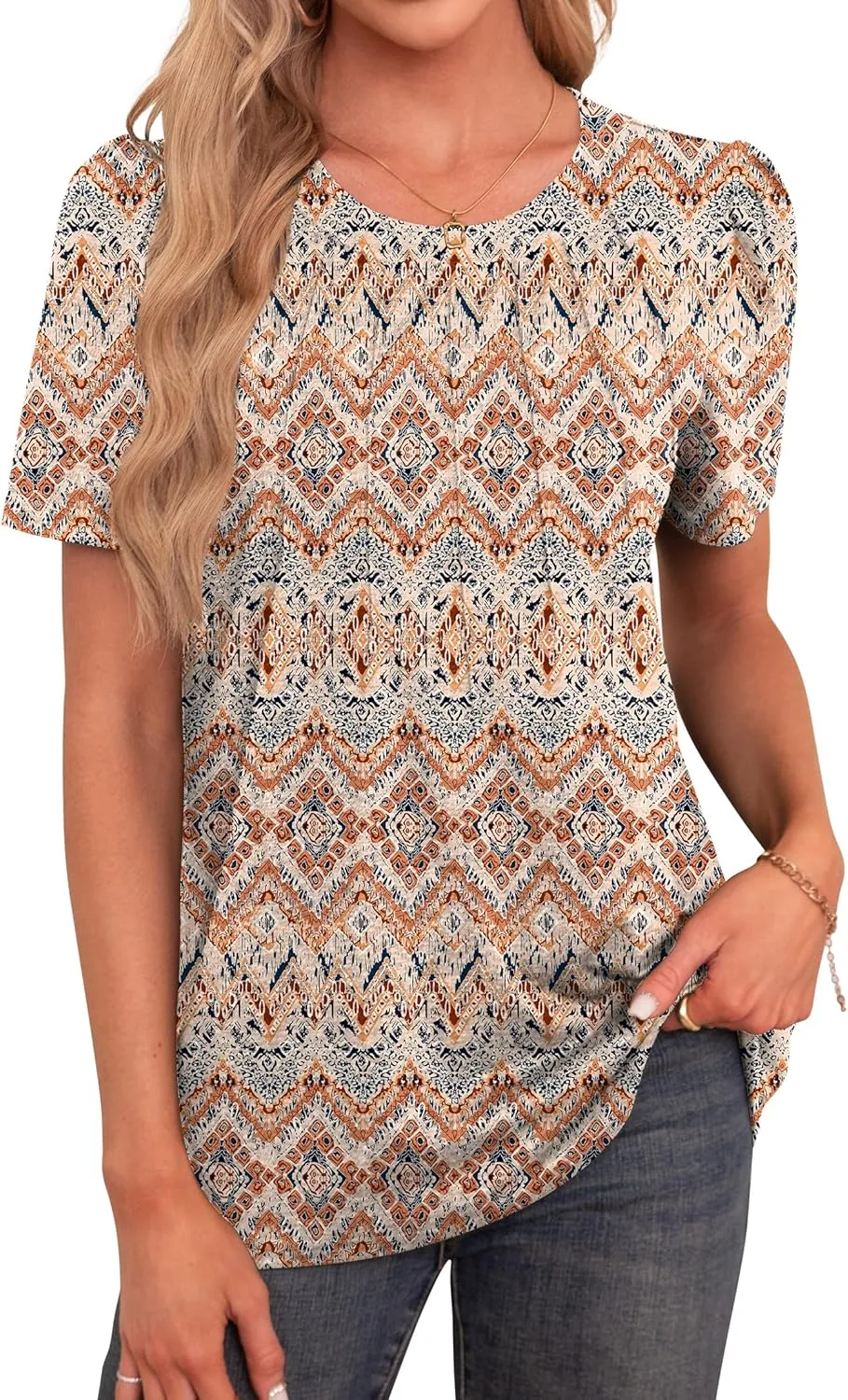 Agnes Urban Womens Tops Dressy Casual Short Sleeve Shirts Summer Loose T Shirts Trendy Tops Pleated Tunic Blouses
