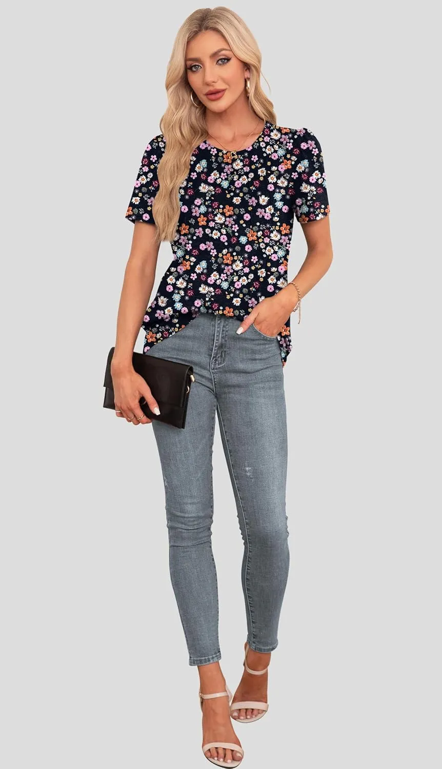 Agnes Urban Womens Tops Dressy Casual Short Sleeve Shirts Summer Loose T Shirts Trendy Tops Pleated Tunic Blouses