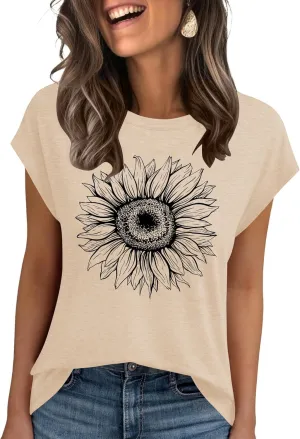 AKEWEI Womens Vintage Flower Print T Shirt Funny Cute Animal Graphic Tees Tops Loose Casual Outdoor Shirt