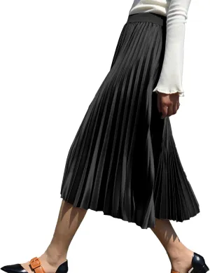 ALCEA ROSEA Women's Pleated Midi Skirt High Waist Knitted Solid Casual Skirt 7855
