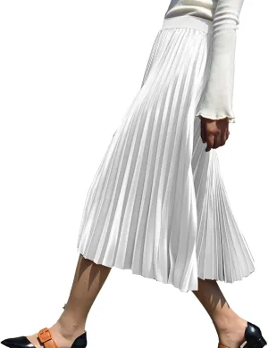ALCEA ROSEA Women's Pleated Midi Skirt High Waist Knitted Solid Casual Skirt 7855