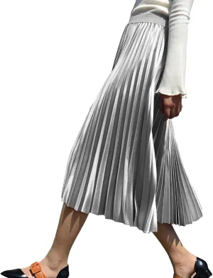 ALCEA ROSEA Women's Pleated Midi Skirt High Waist Knitted Solid Casual Skirt 7855