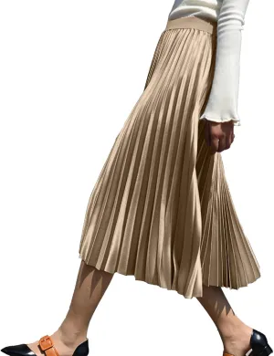 ALCEA ROSEA Women's Pleated Midi Skirt High Waist Knitted Solid Casual Skirt 7855