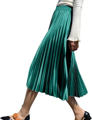 ALCEA ROSEA Women's Pleated Midi Skirt High Waist Knitted Solid Casual Skirt 7855