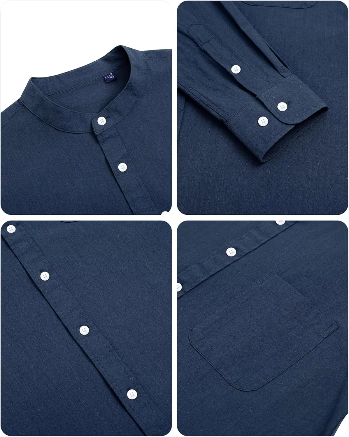 Alimens & Gentle Men's Cotton Linen Shirts Long Sleeve Button Down Shirt Band Collar Beach Shirts