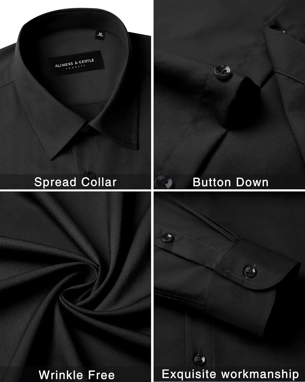 Alimens & Gentle Mens Dress Shirts Long Sleeve Wrinkle-Free Formal Shirts Wedding Dating Business Casual Button Down Shirt