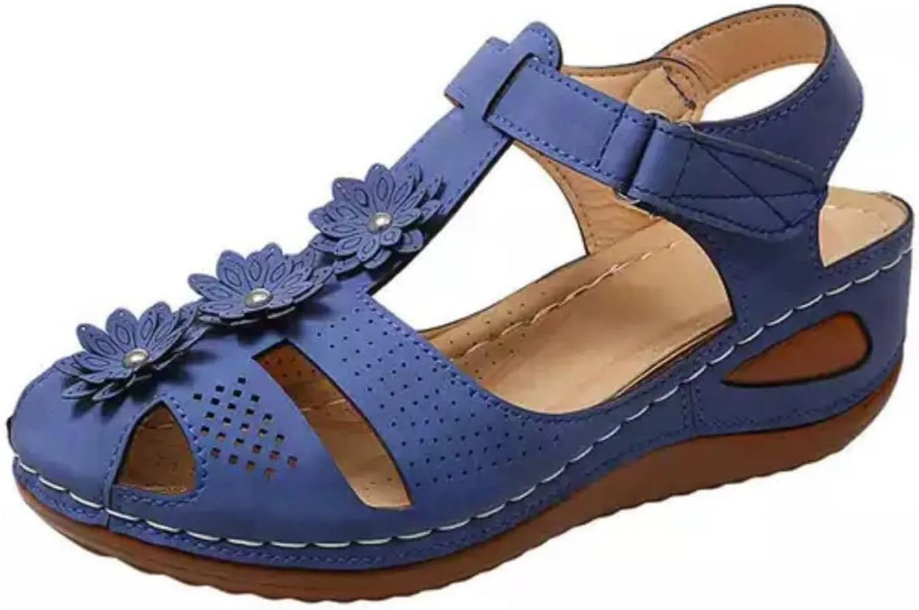 AMDBEL Summer Sandals for Women 2023 Beach, Summer Sandals for Women, Sandals with Arch Support, Orthopedic Sandals for Women Comfortable Close Toe Sandals Cutout Wedge Sandals