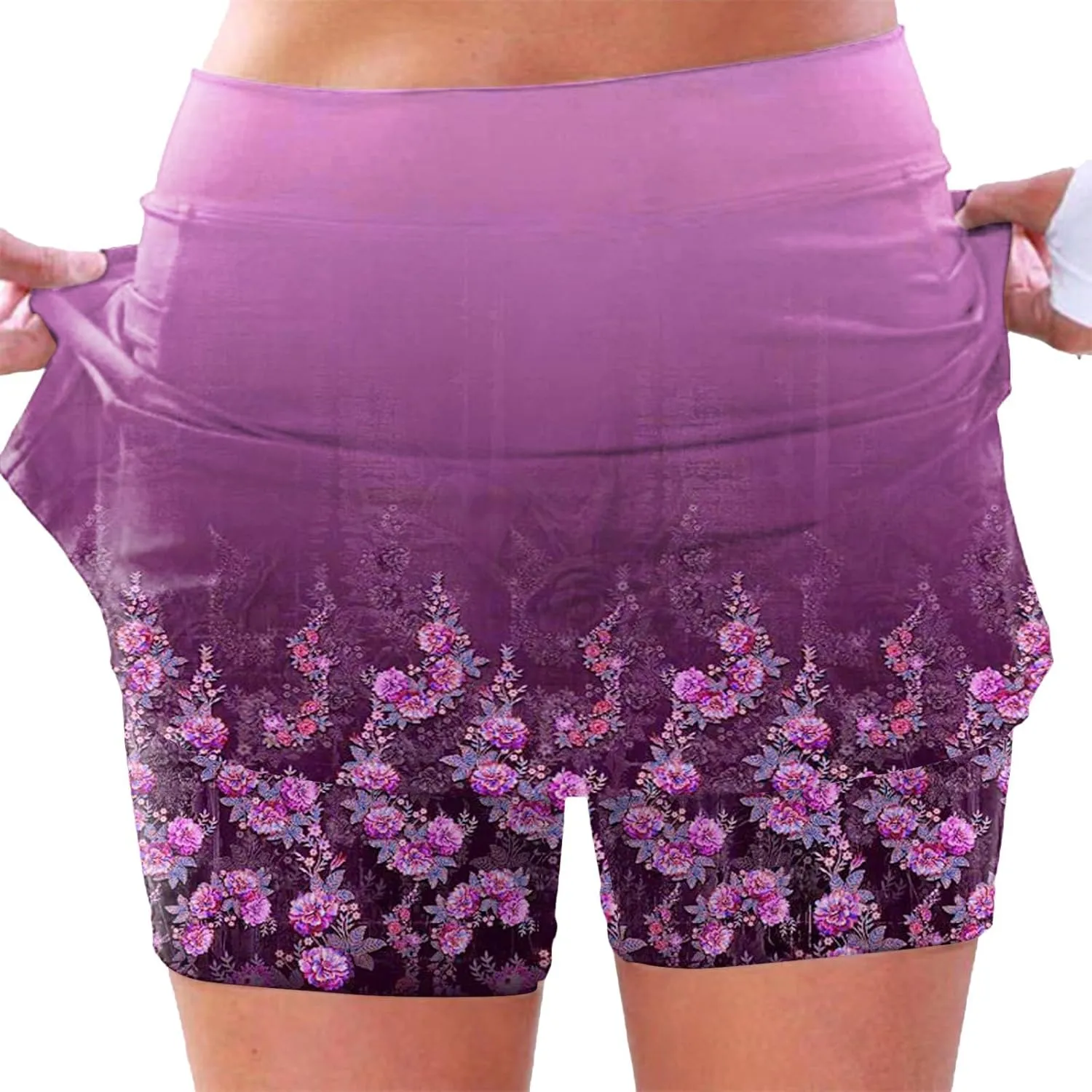 AMDBEL Womens Skorts Dressy Casual,Athletic Skorts for Women Shorts Fashion Floral Printed Stretchy Tummy Control Skorts