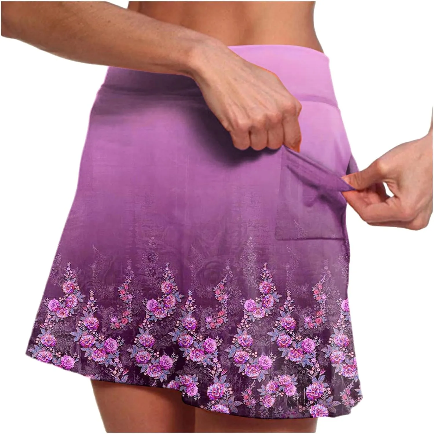 AMDBEL Womens Skorts Dressy Casual,Athletic Skorts for Women Shorts Fashion Floral Printed Stretchy Tummy Control Skorts