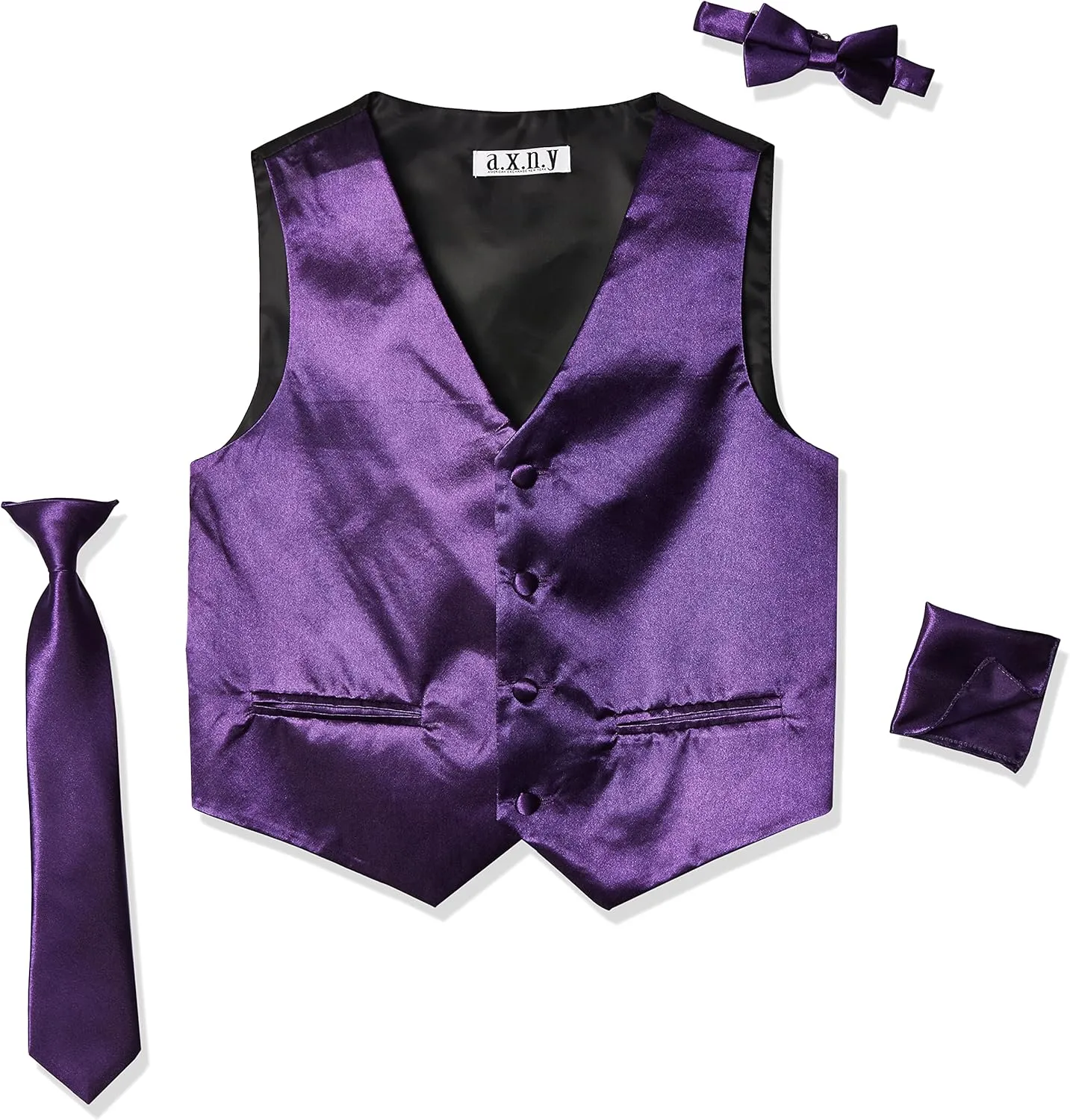 American Exchange Boys' Satin 4 Piece Vest Set