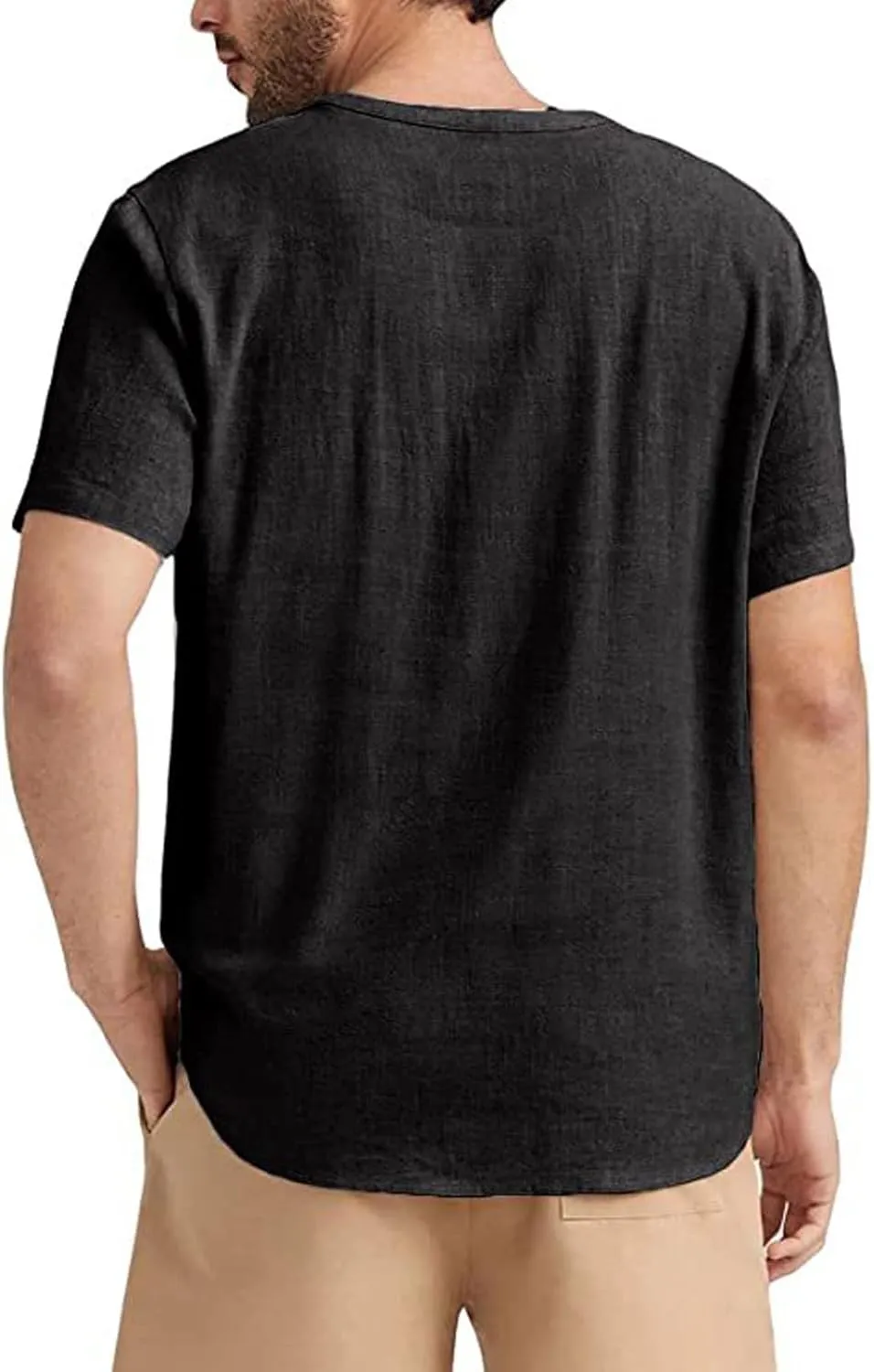 Angbater Men's Linen Shirt Short Beach Hippie T Shirts Casual Summer Lightweight Tropical Henley Shirts
