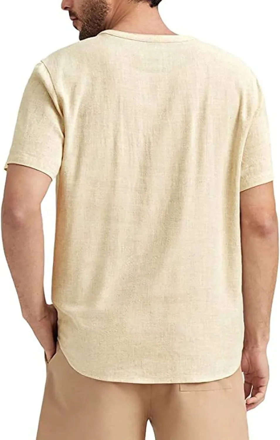 Angbater Men's Linen Shirt Short Beach Hippie T Shirts Casual Summer Lightweight Tropical Henley Shirts