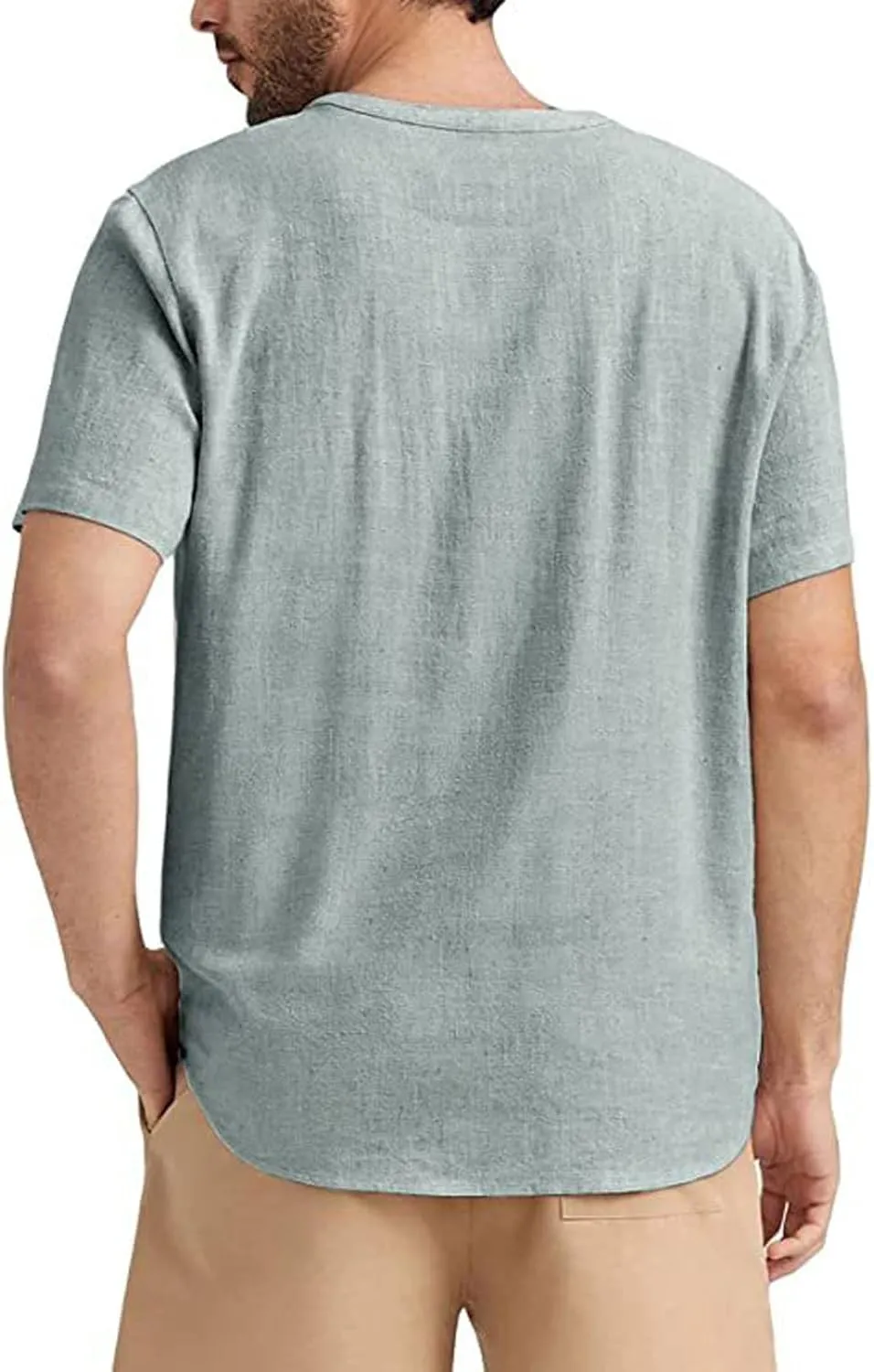Angbater Men's Linen Shirt Short Beach Hippie T Shirts Casual Summer Lightweight Tropical Henley Shirts