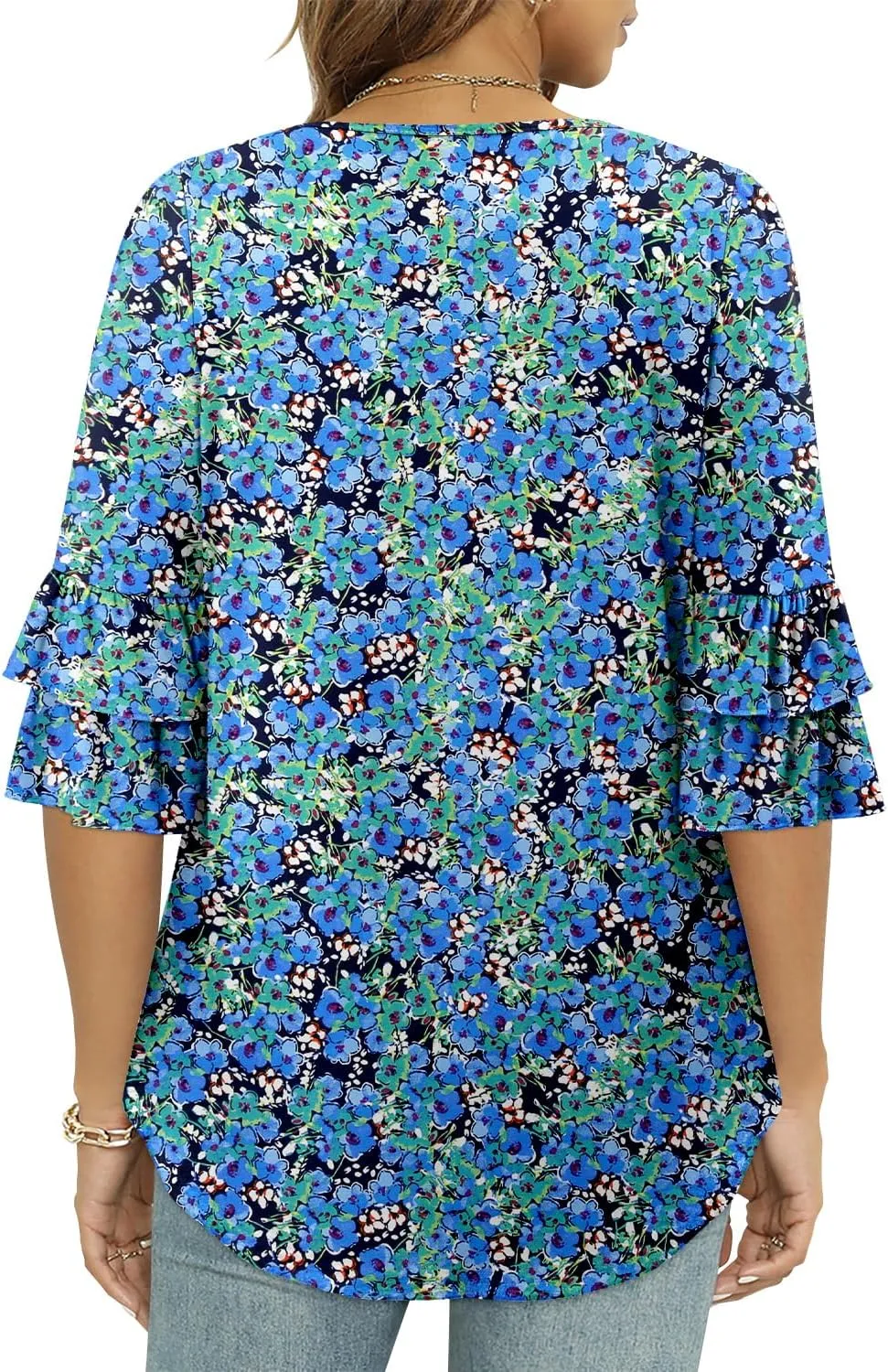 Angerella 3/4 Length Sleeve Womens Tops Dressy Casual Blouses Loose Fit Tunic Tops V Neck T Shirts Spring Summer Outfits