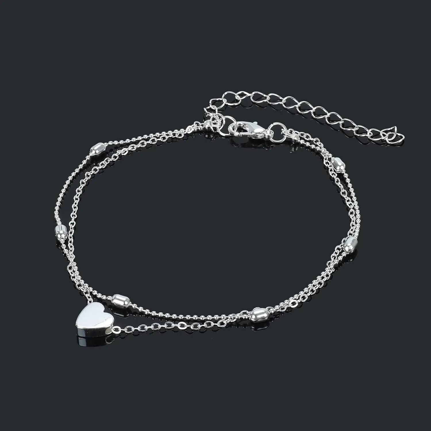 Ankle Bracelets for Women, Stainless Steel/Gold/Silver Chain Anklets, Heart Anklets Resizable Length Anklet for Women 925 Sterling Silver Adjustable Foot Beaded Heart zirconia Jewelry 8-11Inch