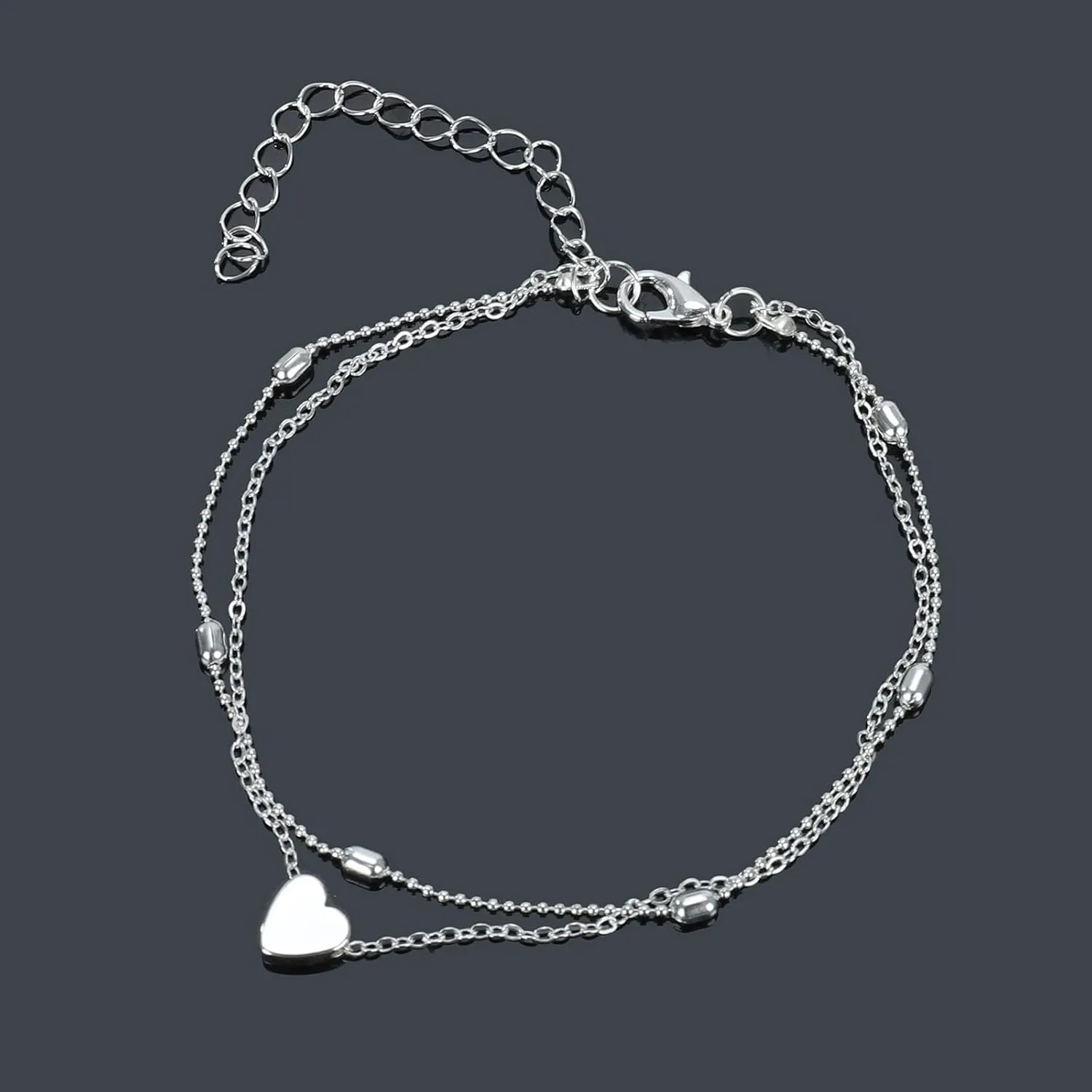 Ankle Bracelets for Women, Stainless Steel/Gold/Silver Chain Anklets, Heart Anklets Resizable Length Anklet for Women 925 Sterling Silver Adjustable Foot Beaded Heart zirconia Jewelry 8-11Inch