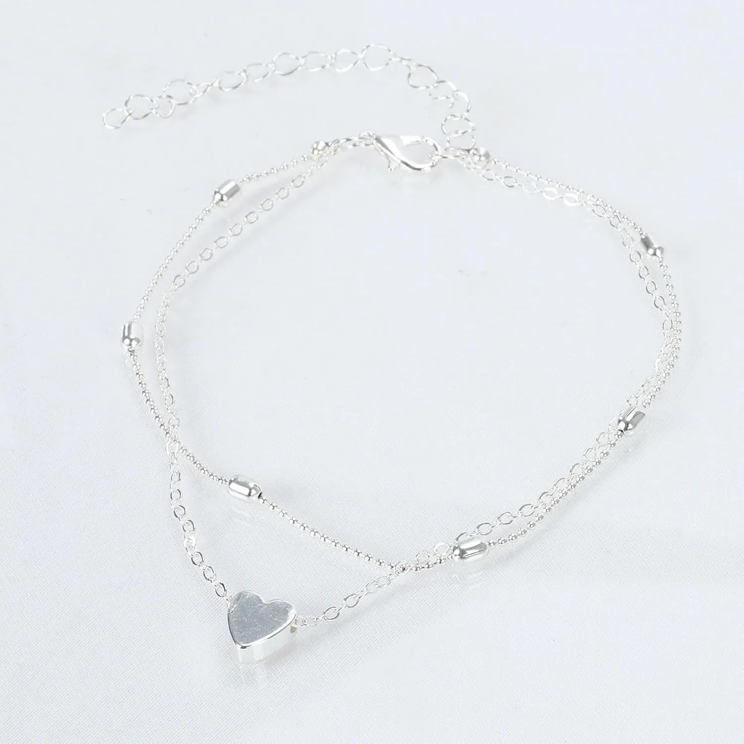 Ankle Bracelets for Women, Stainless Steel/Gold/Silver Chain Anklets, Heart Anklets Resizable Length Anklet for Women 925 Sterling Silver Adjustable Foot Beaded Heart zirconia Jewelry 8-11Inch