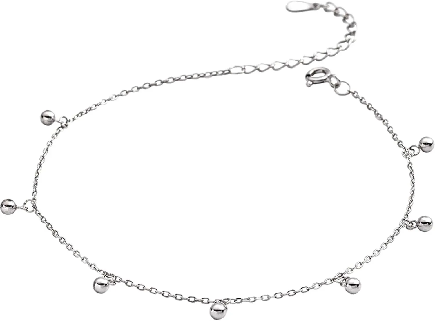 Anklet for Women Beaded, Sterling Silver Anklet Bracelet with Pendant Silver Foot Jewelry Summer 10Inch(25.8cm)