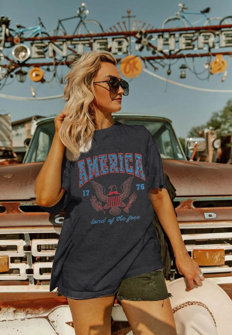 ASTANFY 1776 America Shirt Oversized Tshirts: Womens 4th of July Shirts Retro Eagles Band Tees Patriotic Shirts