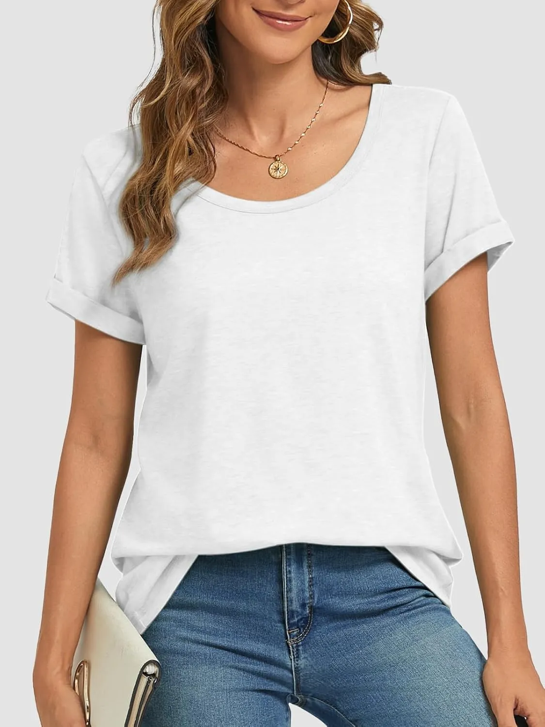 ATHMILE T Shirts Short Sleeve Scoop Neck Tees for Women Fashion Tops Trendy Casual Summer Outfits Clothes 2025