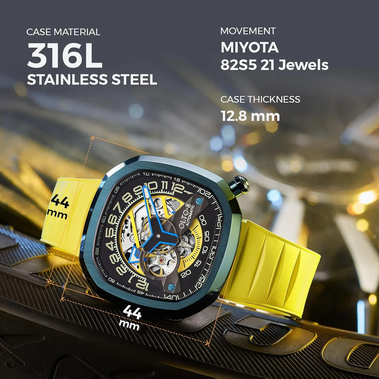 Automatic Luxury Skeleton Watch, Infinity II RPM-Style Stainless Steel 50 Meters Waterproof with Silicone Strap Wrist Watch Accessories, Sapphire Crystal Mirror Gifts for Men and Women