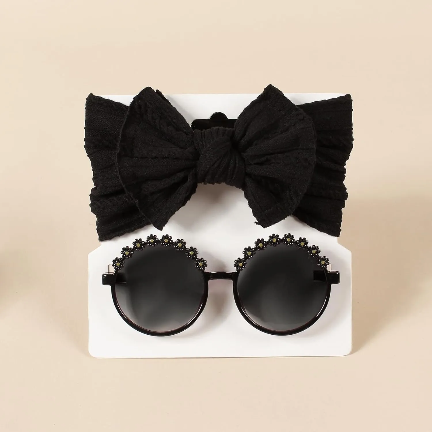 Baby Girls Nylon Bows Headband and Sunglasses Set Cute Hair Bow Headwrap Kid Daisy Flower Sunglasses Party Shower Hair Accessories for Newborn Toddler Infant (Black, Standard)