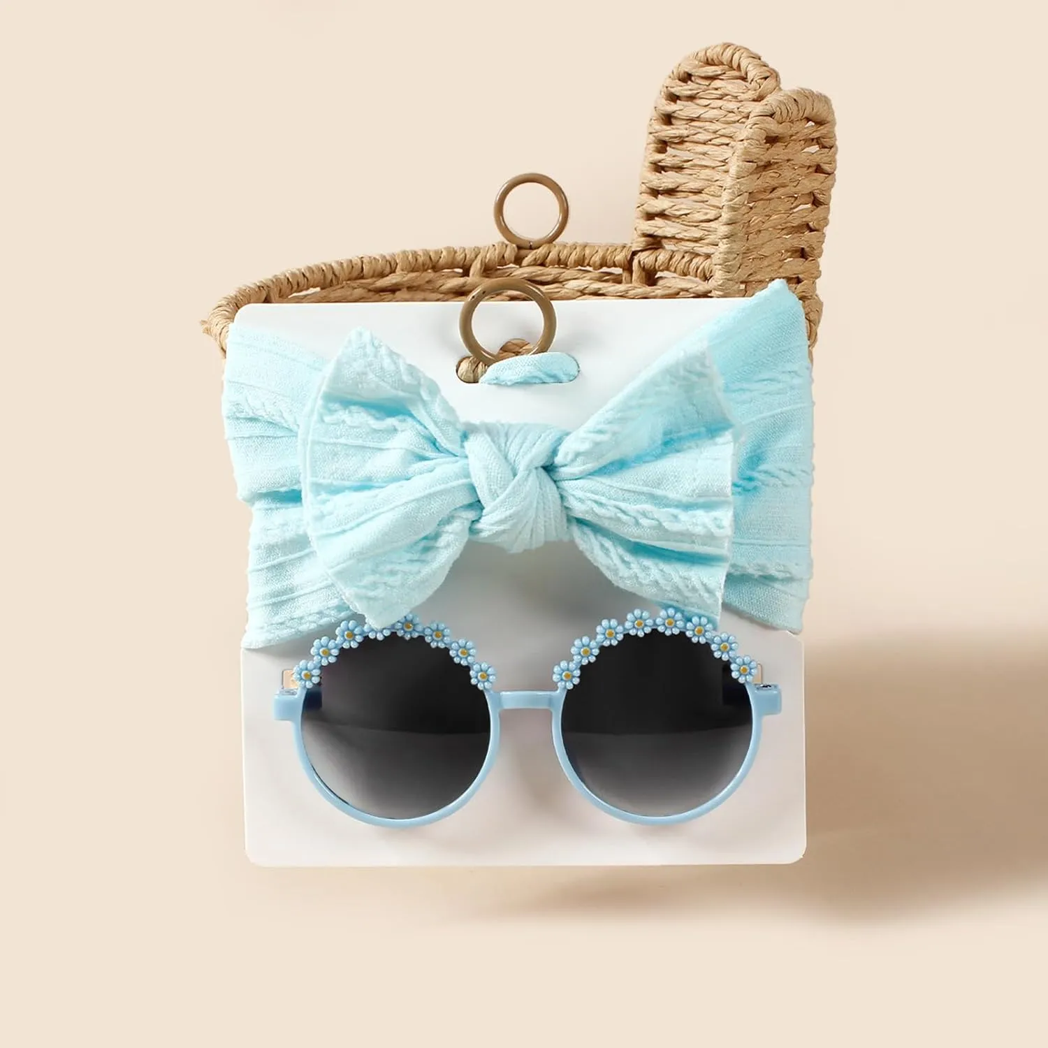Baby Girls Nylon Bows Headband and Sunglasses Set Cute Hair Bow Headwrap Kid Daisy Flower Sunglasses Party Shower Hair Accessories for Newborn Toddler Infant (Blue, Standard)