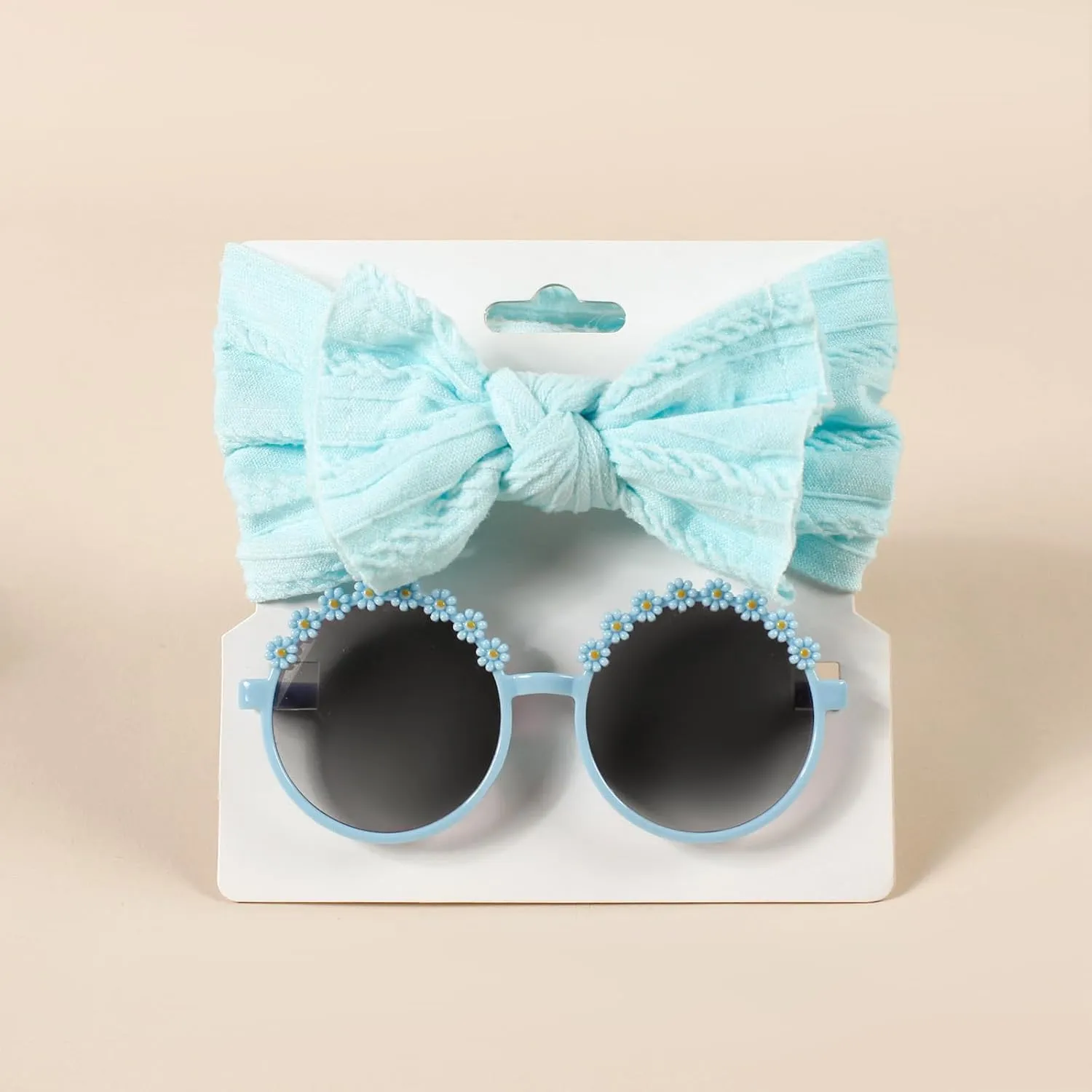 Baby Girls Nylon Bows Headband and Sunglasses Set Cute Hair Bow Headwrap Kid Daisy Flower Sunglasses Party Shower Hair Accessories for Newborn Toddler Infant (Blue, Standard)