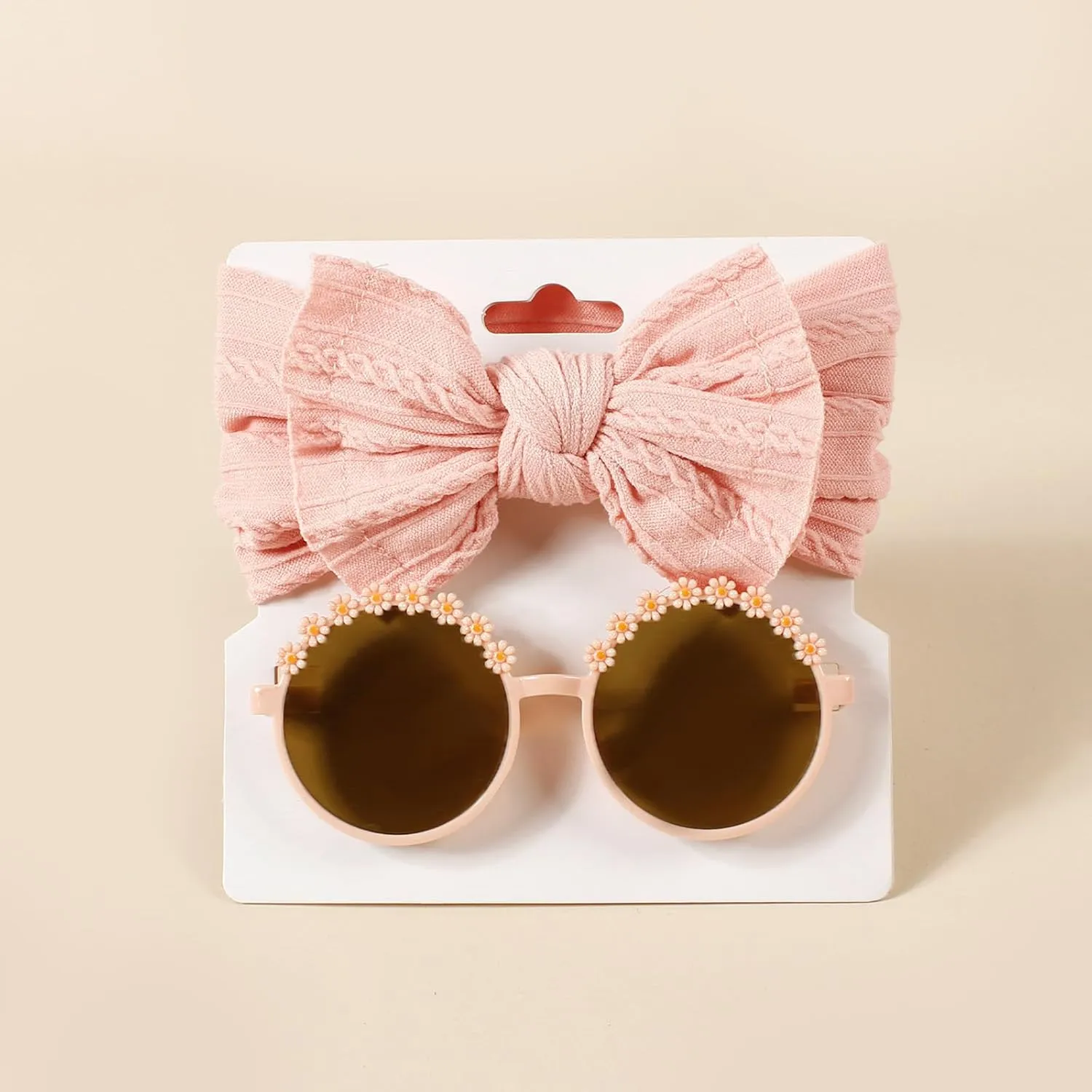 Baby Girls Nylon Bows Headband and Sunglasses Set Cute Hair Bow Headwrap Kid Daisy Flower Sunglasses Party Shower Hair Accessories for Newborn Toddler Infant (Pink, Standard)