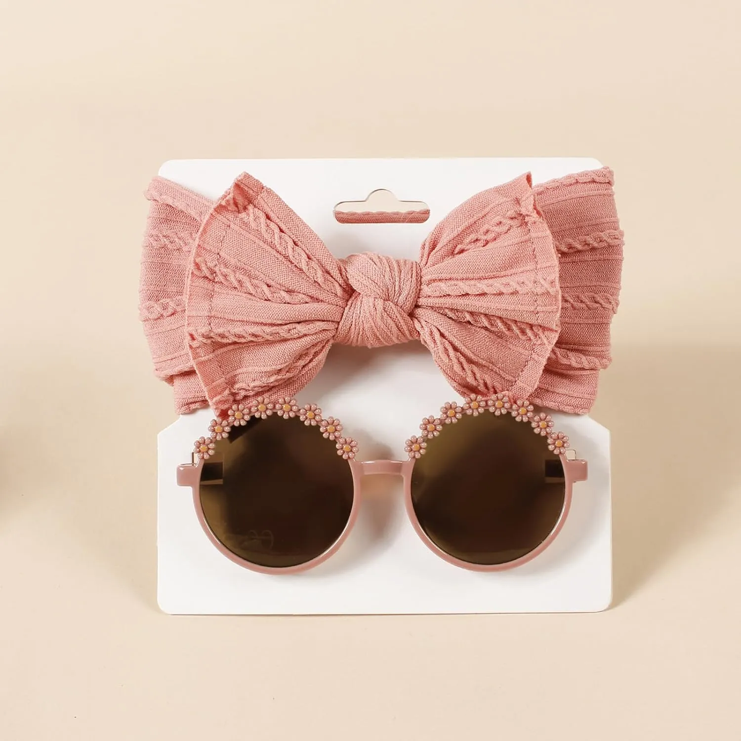 Baby Girls Nylon Bows Headband and Sunglasses Set Cute Hair Bow Headwrap Kid Daisy Flower Sunglasses Party Shower Hair Accessories for Newborn Toddler Infant (Rose pink, Standard)