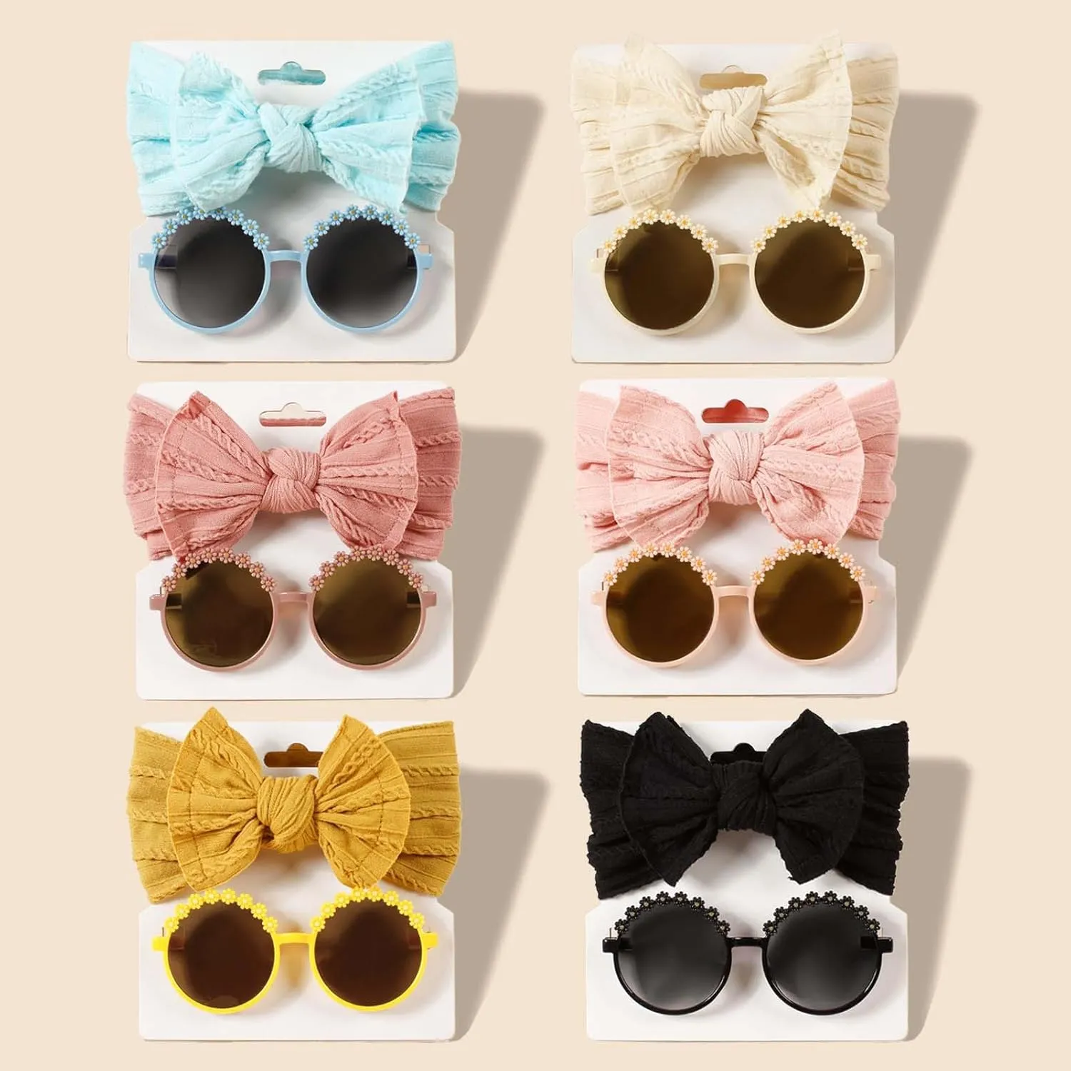 Baby Girls Nylon Bows Headband and Sunglasses Set Cute Hair Bow Headwrap Kid Daisy Flower Sunglasses Party Shower Hair Accessories for Newborn Toddler Infant (Rose pink, Standard)