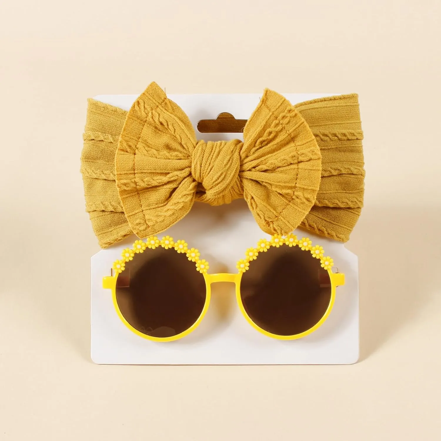 Baby Girls Nylon Bows Headband and Sunglasses Set Cute Hair Bow Headwrap Kid Daisy Flower Sunglasses Party Shower Hair Accessories for Newborn Toddler Infant (Yellow, Standard)
