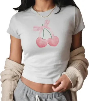 Baby Tees Y2k Women Teen Girls Graphic Short Sleeve Crop Tops Vintage Aesthetic Cute Fruit Floral Cropped T Shirts