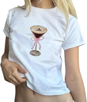 Baby Tees Y2k Women Teen Girls Graphic Short Sleeve Crop Tops Vintage Aesthetic Cute Fruit Floral Cropped T Shirts