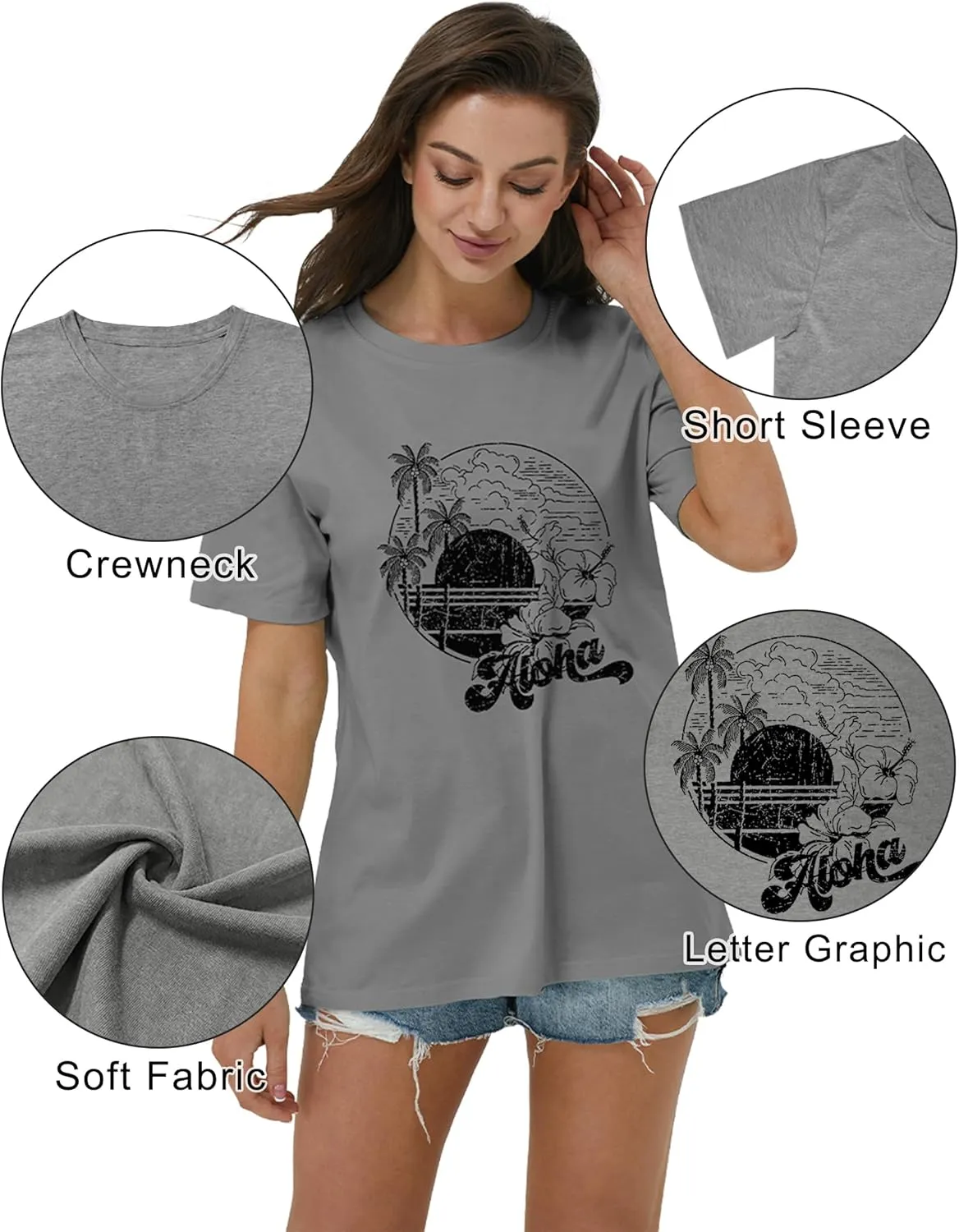 Beach Shirts for Women Summer Graphic Casual Tee Tops Short Sleeve Vacation Vintage Tshirt