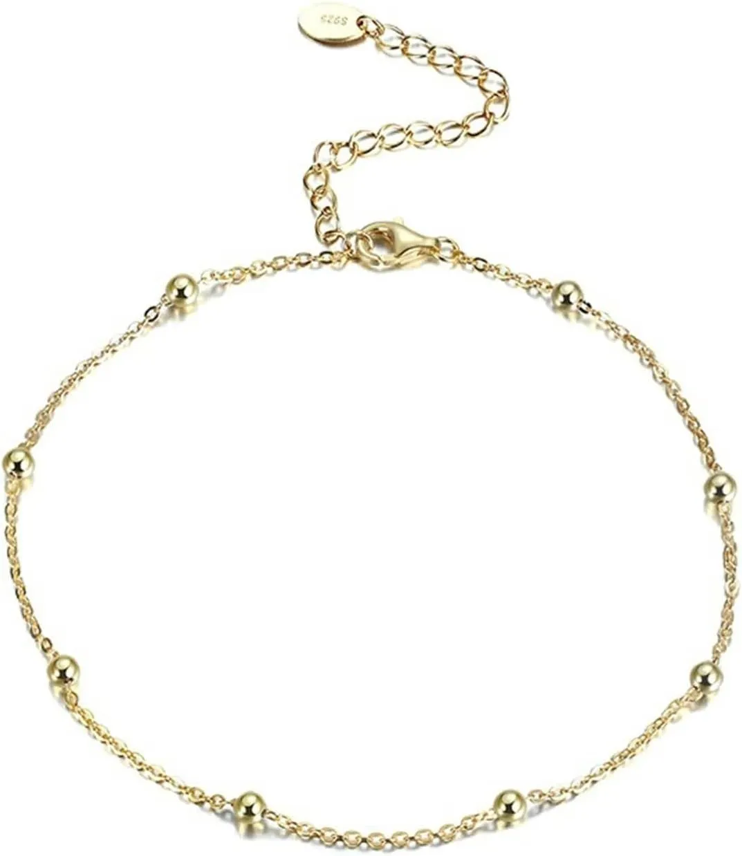 Beaded Ankle Bracelets for Women, Sterling Silver Anklet Bracelet with Beads Silver/Gold Foot Jewelry Gifts for Friend