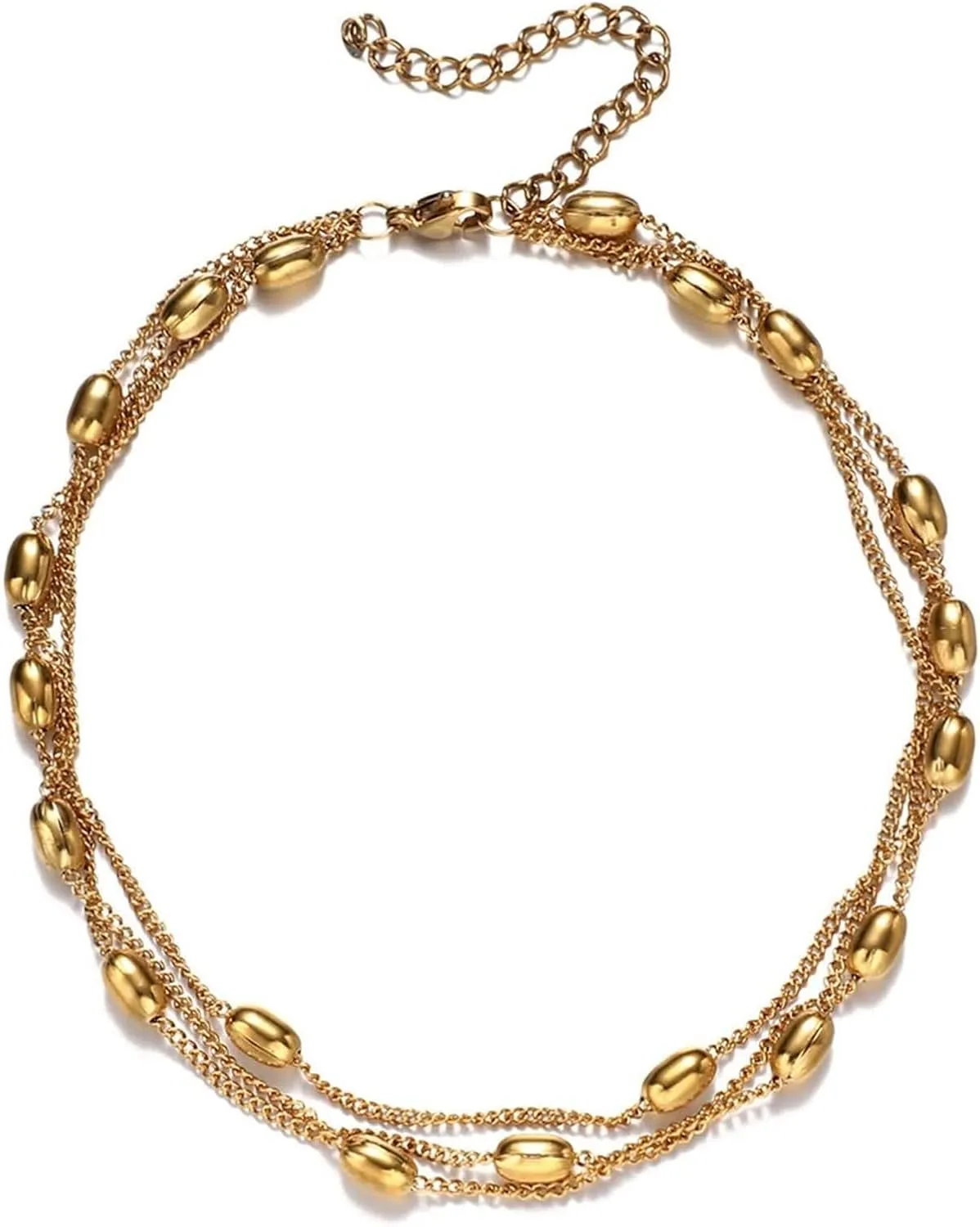Beaded Anklets for Women, Beach Vacation Anklet Stainless Steel Multi-Layer Chain Silver/Gold Foot Jewelry Gifts for Friend